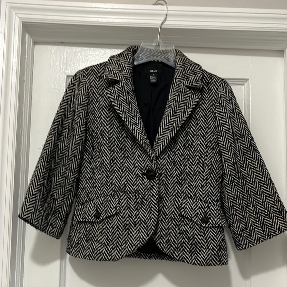 Women's Black and White Herringbone Blazer